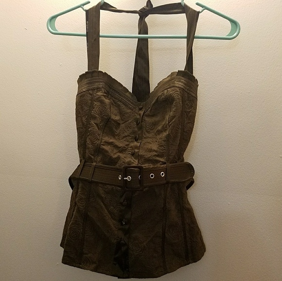 bebe Tops - BEBE MOSS GREEN HALTER TOP